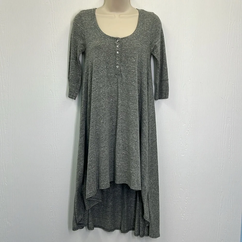 Free People - Beach Drippy Jersey High Low Henley T Shirt Heather Gray Dress XS